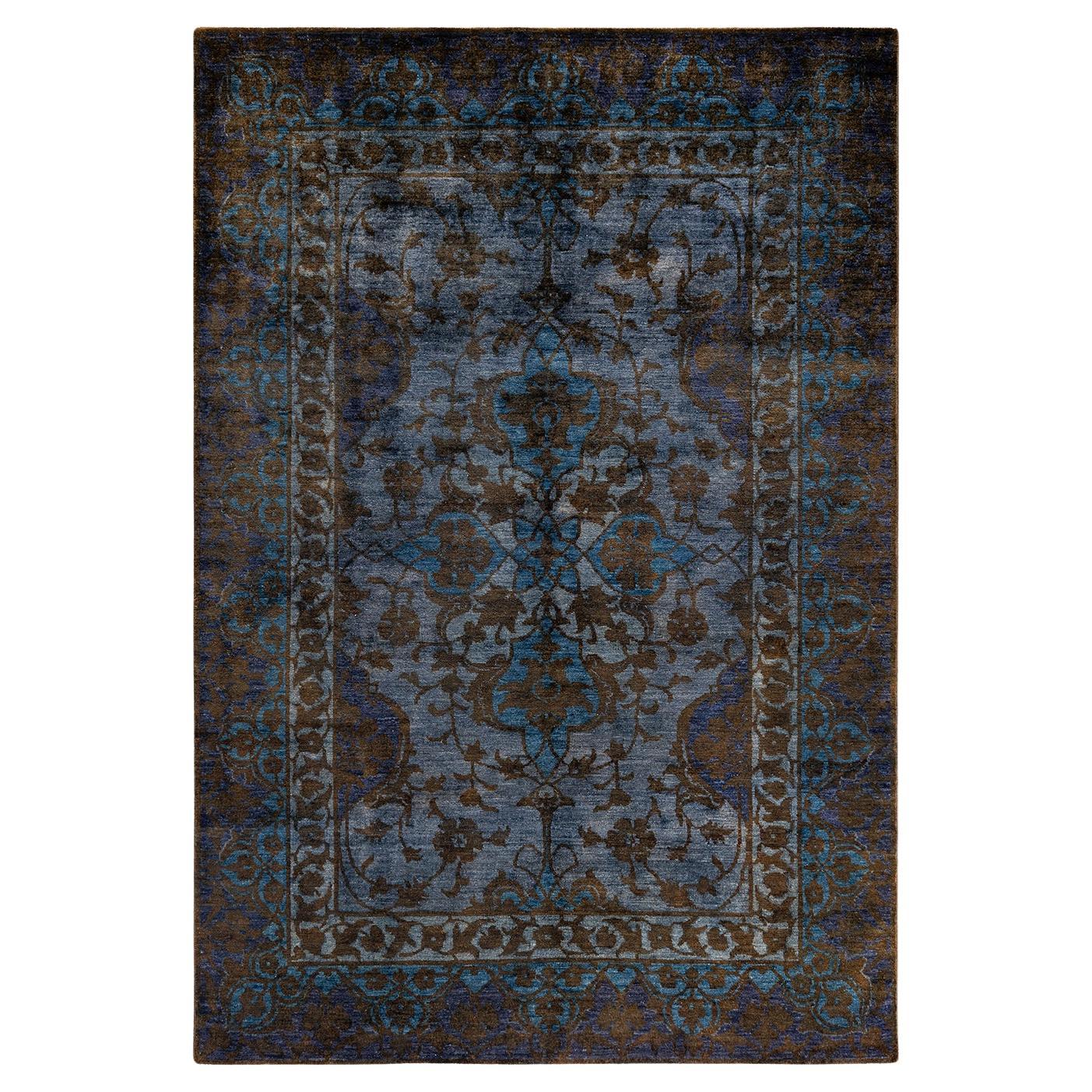 Contemporary Overdyed Hand Knotted Wool Blue Area Rug