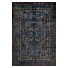 Contemporary Overdyed Hand Knotted Wool Blue Area Rug