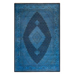 Contemporary Overdyed Hand Knotted Wool Blue Area Rug