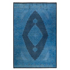 Contemporary Overdyed Hand Knotted Wool Blue Area Rug