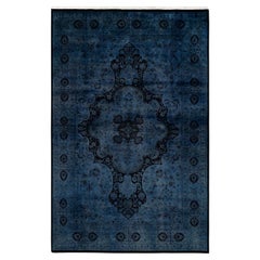Contemporary Overdyed Hand Knotted Wool Blue Area Rug