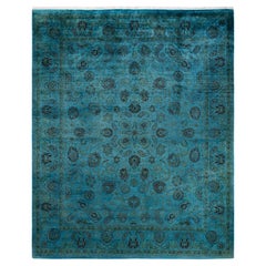 Contemporary Overdyed Hand Knotted Wool Blue Area Rug