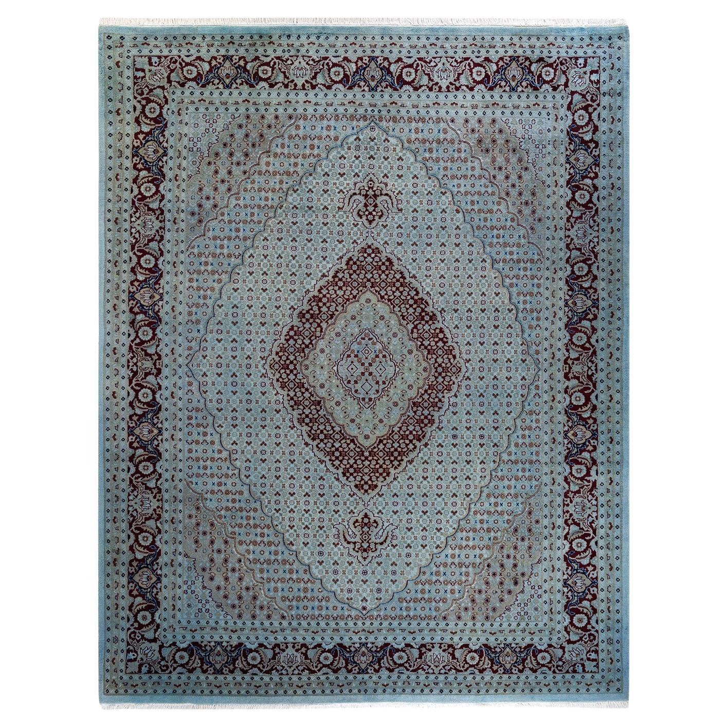 Contemporary Overdyed Hand Knotted Wool Blue Area Rug