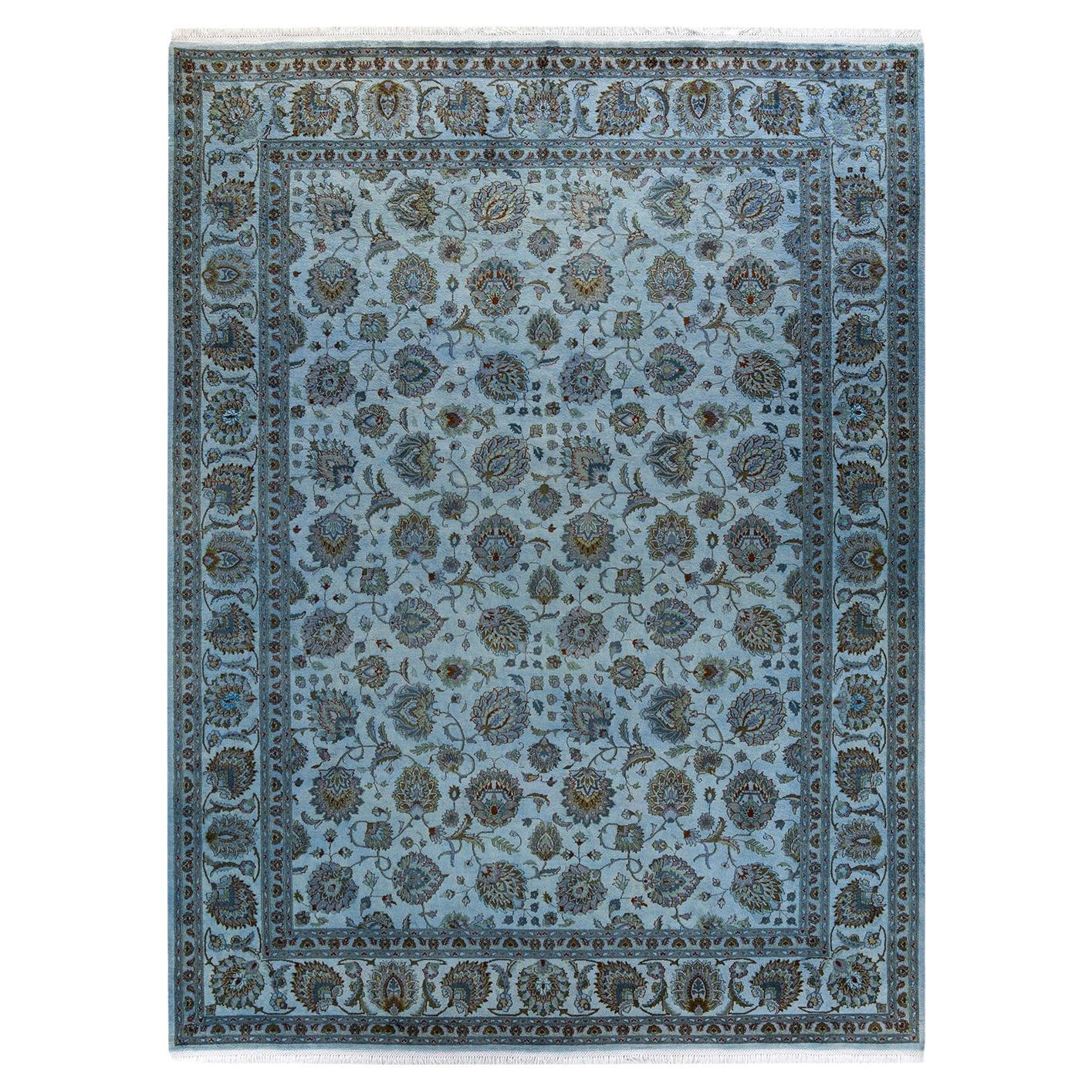 Contemporary Overdyed Hand Knotted Wool Blue Area Rug