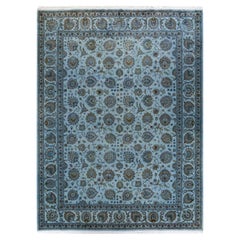 Contemporary Overdyed Hand Knotted Wool Blue Area Rug