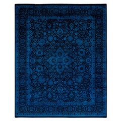 Contemporary Overdyed Hand Knotted Wool Blue Area Rug
