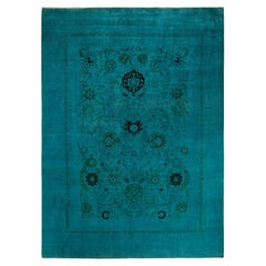 Contemporary Overdyed Hand Knotted Wool Blue Area Rug