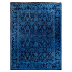 Contemporary Overdyed Hand Knotted Wool Blue Area Rug