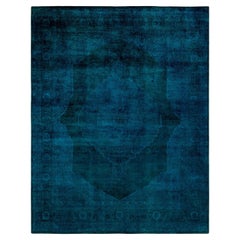 Alfombra de lana teñida a mano contemporánea azul
