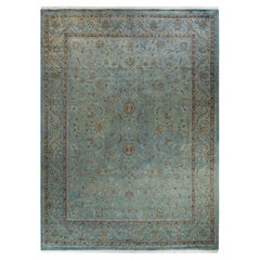 Contemporary Overdyed Hand Knotted Wool Blue Area Rug