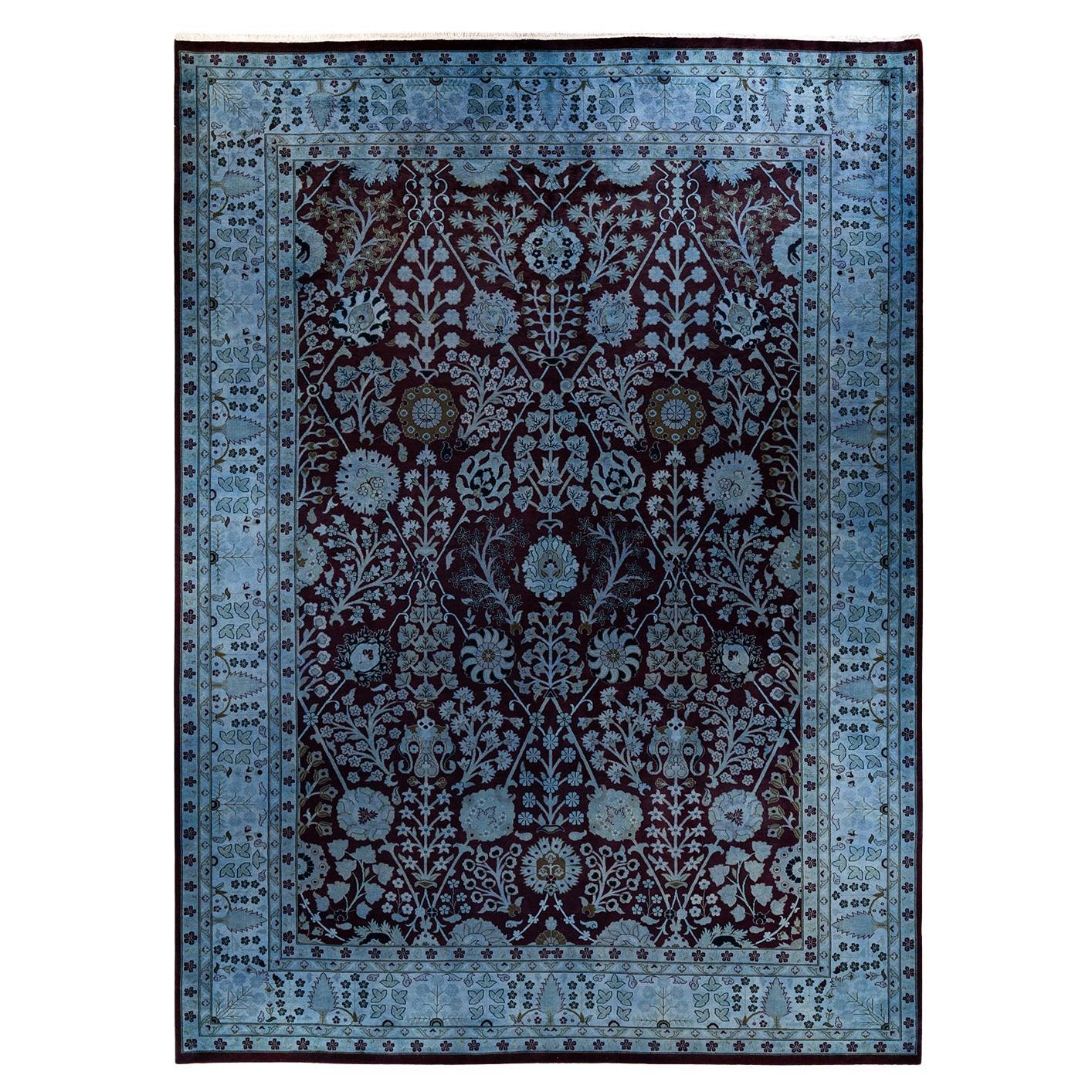 Contemporary Overdyed Hand Knotted Wool Blue Area Rug
