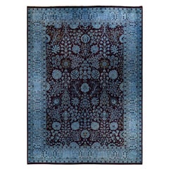 Contemporary Overdyed Hand Knotted Wool Blue Area Rug