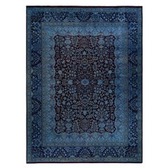 Contemporary Overdyed Hand Knotted Wool Blue Area Rug