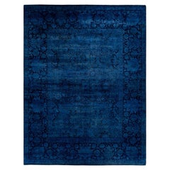 Contemporary Overdyed Hand Knotted Wool Blue Area Rug
