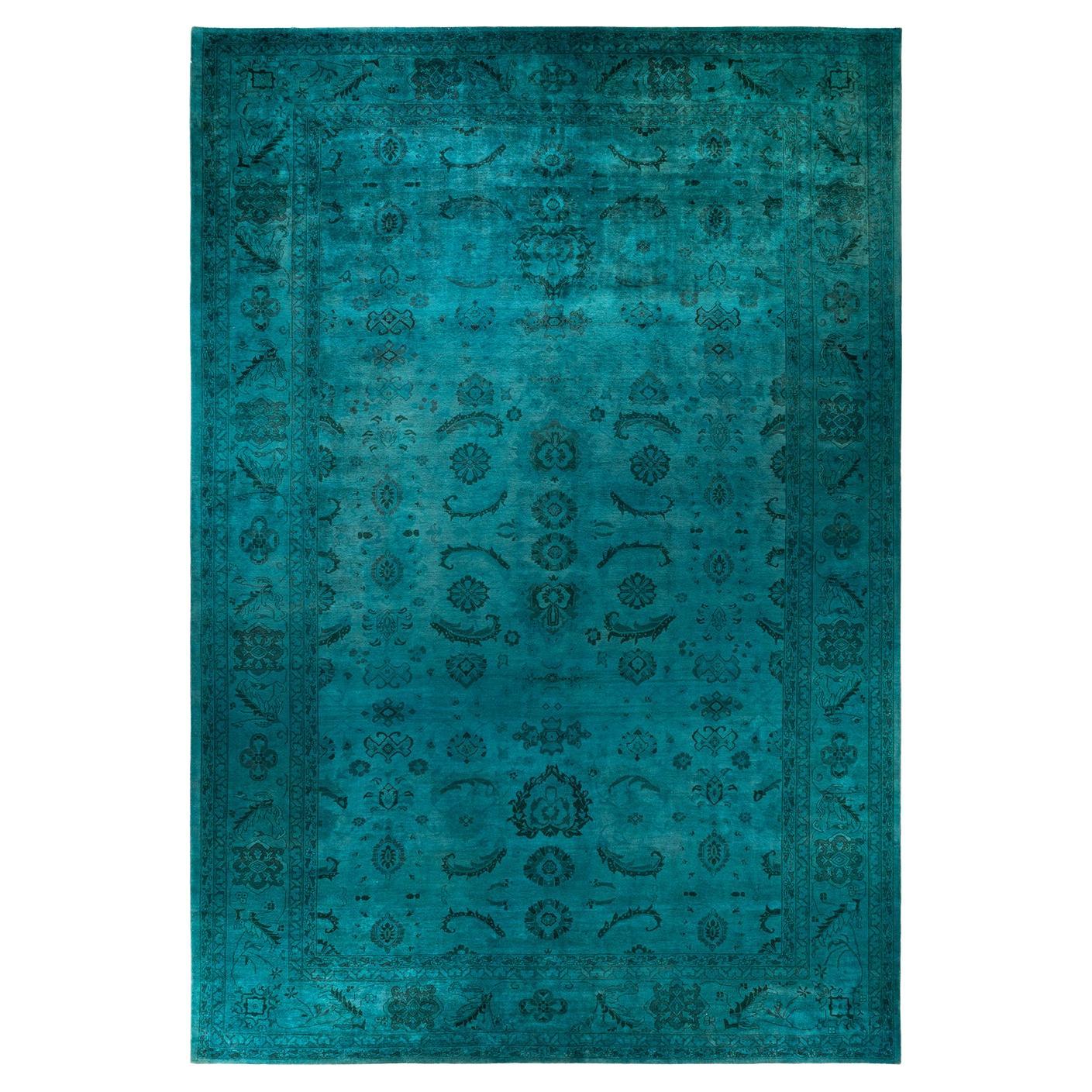 Contemporary Overdyed Hand Knotted Wool Blue Area Rug