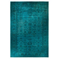 Contemporary Overdyed Hand Knotted Wool Blue Area Rug