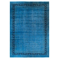 Contemporary Overdyed Hand Knotted Wool Blue Area Rug