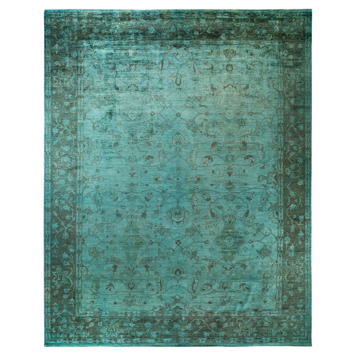 Contemporary Overdyed Hand Knotted Wool Blue Area Rug