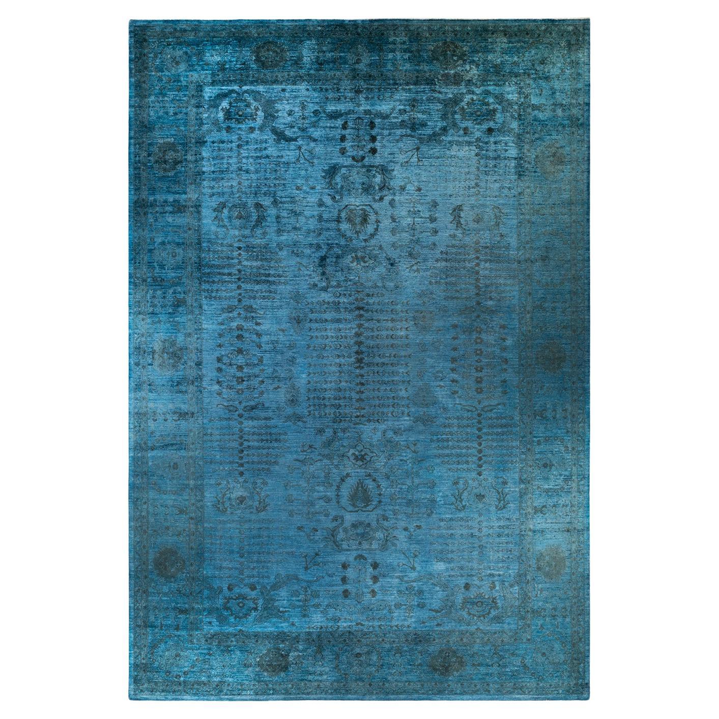 Contemporary Overdyed Hand Knotted Wool Blue Area Rug