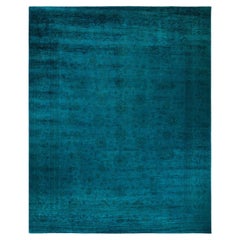 Contemporary Overdyed Hand Knotted Wool Blue Area Rug