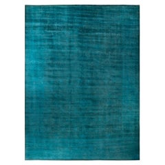 Contemporary Overdyed Hand Knotted Wool Blue Area Rug