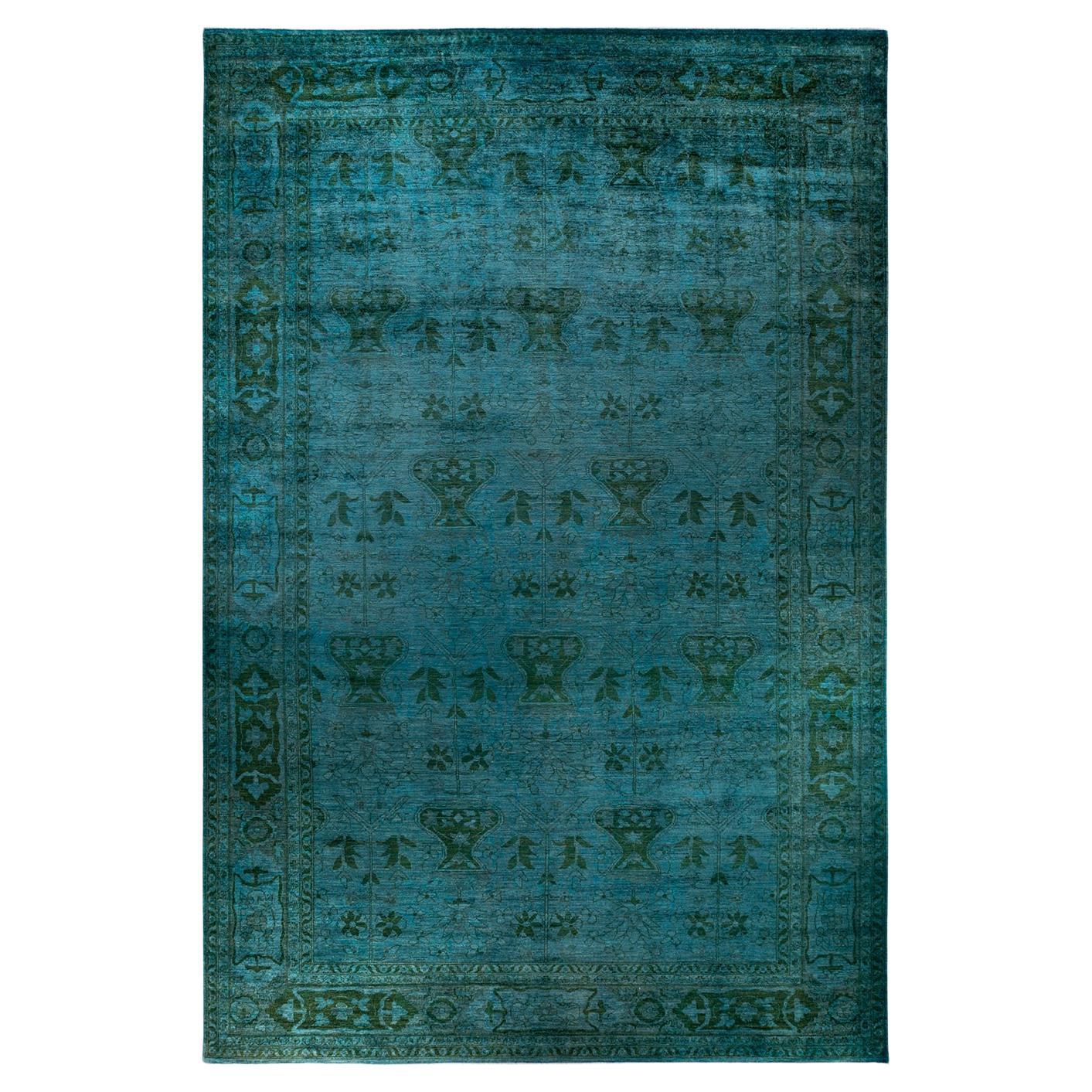 Alfombra de lana teñida a mano contemporánea azul en venta