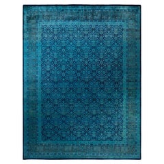 Contemporary Overdyed Hand Knotted Wool Blue Area Rug