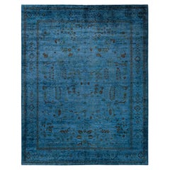 Contemporary Overdyed Hand Knotted Wool Blue Area Rug