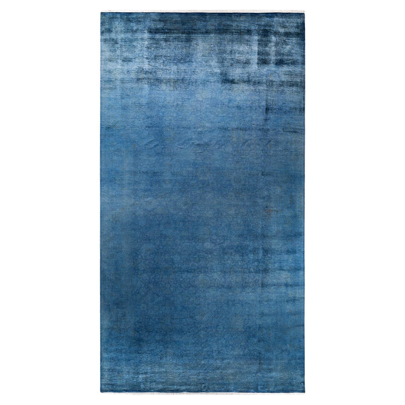 Contemporary Overdyed Hand Knotted Wool Blue Area Rug