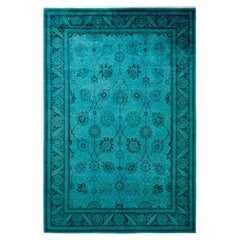 Contemporary Overdyed Hand Knotted Wool Blue Area Rug