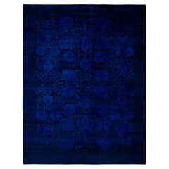 Contemporary Overdyed Hand Knotted Wool Blue Area Rug