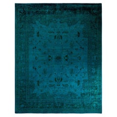 Contemporary Overdyed Hand Knotted Wool Blue Area Rug