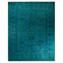 Contemporary Overdyed Hand Knotted Wool Blue Area Rug