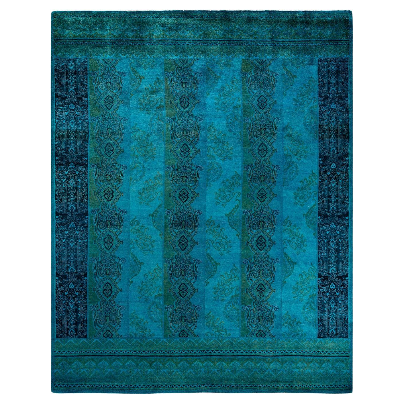 Contemporary Overdyed Hand Knotted Wool Blue Area Rug im Angebot