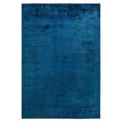 Contemporary Overdyed Hand Knotted Wool Blue Area Rug