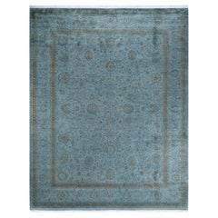 Contemporary Overdyed Hand Knotted Wool Blue Area Rug