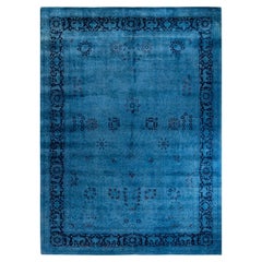 Contemporary Overdyed Hand Knotted Wool Blue Area Rug 