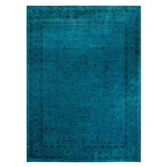 Tappeto contemporaneo in lana sovratinta annodata a mano di colore blu