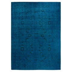 Contemporary Overdyed Hand Knotted Wool Blue Area Rug