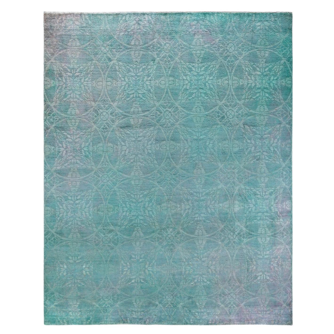 Tappeto contemporaneo in lana sovratinta annodata a mano di colore blu