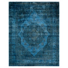 Contemporary Overdyed Hand Knotted Wool Blue Area Rug