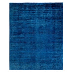 Alfombra de lana teñida a mano contemporánea azul