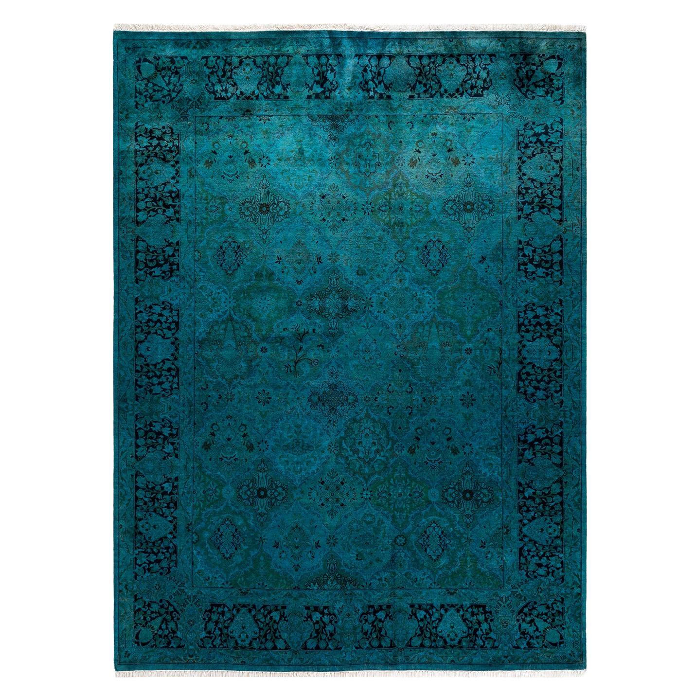 Contemporary Overdyed Hand Knotted Wool Blue Area Rug