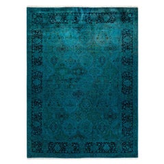Contemporary Overdyed Hand Knotted Wool Blue Area Rug