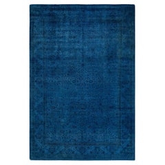 Alfombra de lana teñida a mano contemporánea azul