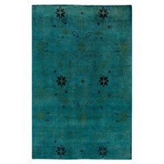 Contemporary Overdyed Hand Knotted Wool Blue Area Rug
