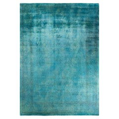 Contemporary Overdyed Hand Knotted Wool Blue Area Rug