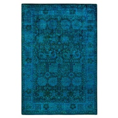 Contemporary Overdyed Hand Knotted Wool Blue Area Rug