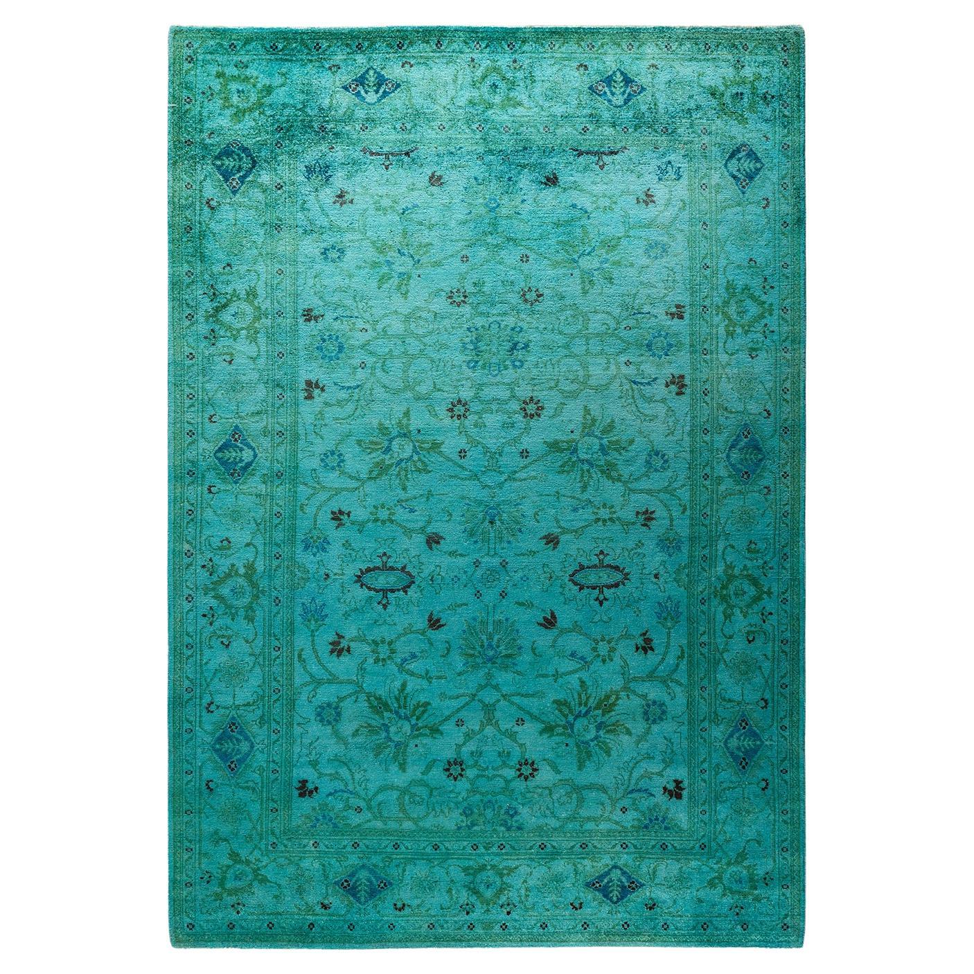 Contemporary Overdyed Hand Knotted Wool Blue Area Rug