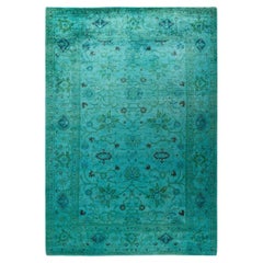 Contemporary Overdyed Hand Knotted Wool Blue Area Rug